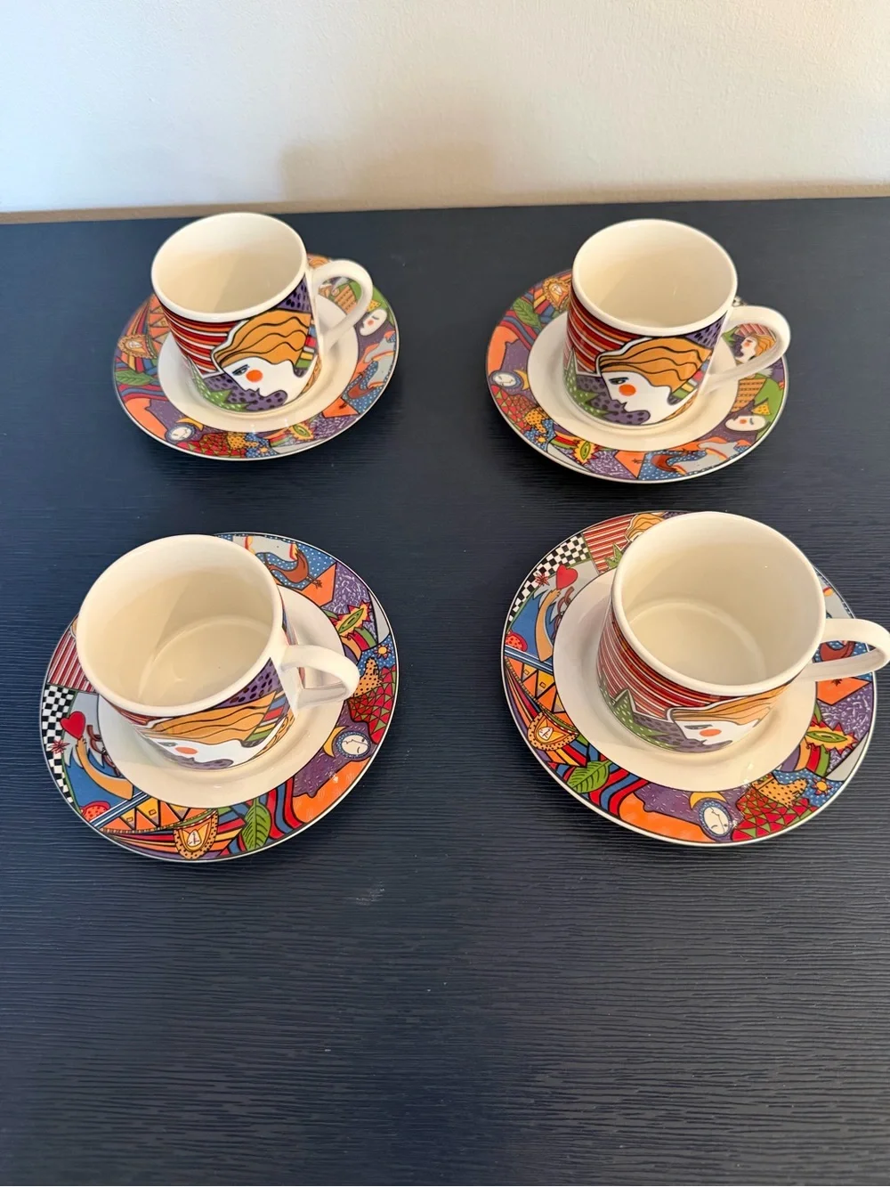 1991 Vitromaster Metropolitan 4 Cup & Saucer Sets Memphis Pop Art